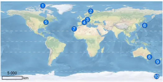Figure 1. Map of all participating NDACC stations. Detailed coordinates of each station are provided in Table 1.