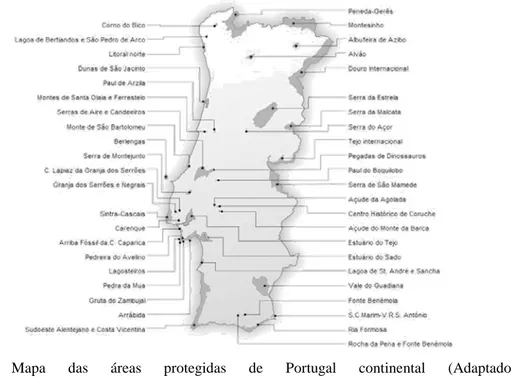 Figura  1:  Mapa das áreas protegidas de Portugal continental (Adaptado de  