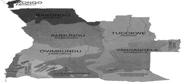 Figura 1- Mapa dos grupos etnolinguísticos de Angola 