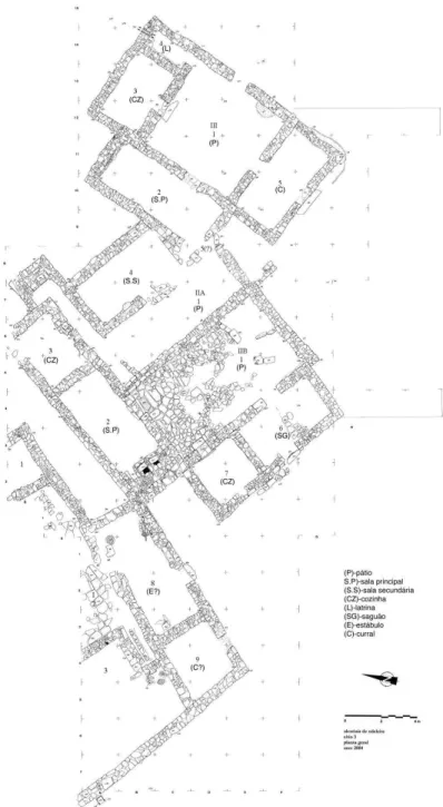 Fig. 3.10. Planta do Sítio III do povoado islâmico de alcariais de Odeleite, com as casas II e III