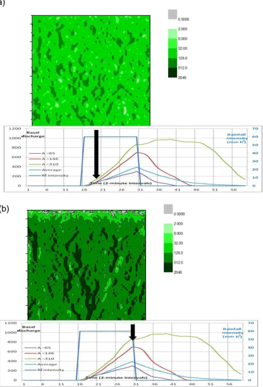 Figure 3. Modelled evolution of runoff patterns on randomly rough slope of 160 × 160 m