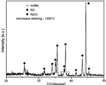 Figure 2. XRD patterns of samples prepared by microwave sintering at 1200 °C for 20 min