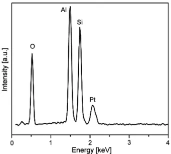 Figure 5. EDS spectrum of SiC/Al 2 O 3 composites sintered by microwave at 1450 °C (presented in Fig