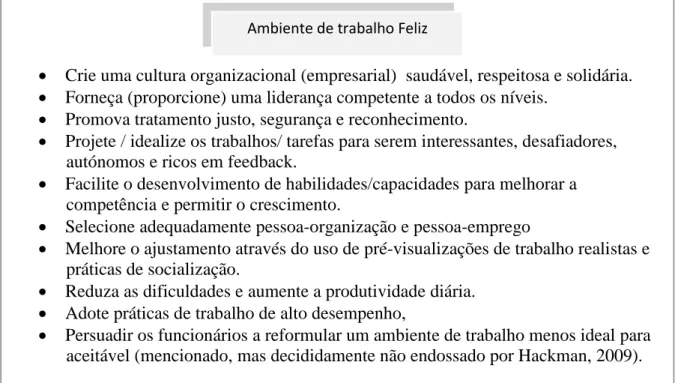 Figura 1.2 – Recomendações para a criação de ambientes de trabalho felizes. Fonte: adaptado de Fisher (2010) 