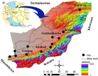 Fig. 1: Study area of Golestan Province, Iran, showing elevational variation across the region