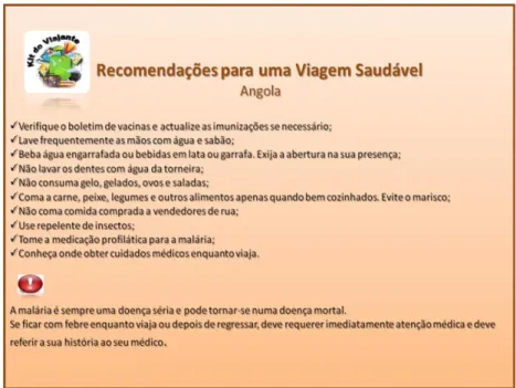 Figura 6: Exemplo de um folheto informativo a ser fornecido aos utentes que viajam para Angola  [75].