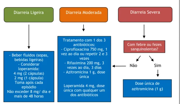 Figura 7: Algoritmo de tratamento para a diarreia do viajante baseado nas manifestações clínicas  [84]
