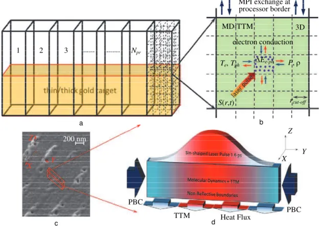 Fig. 3. Schematic representation of the total computational cell divided to the number of processors N proc    (256 in this modeling in Y direction) with utilization of the Message Passing Interface (MPI) library (a)