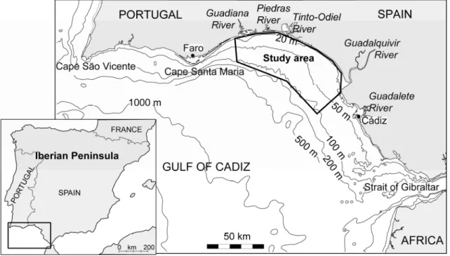 Figure 2.1 – Location map of the study area in the Gulf of Cadiz. 