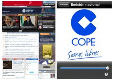Figura 11: Sitio web de COPE (izquierda) e aplicación iPhone de la misma estación (derecha)