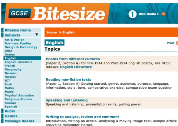 Figure 2.5: Example screenshot of the BBC Bitesize Web site.