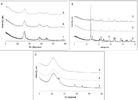 Figure 2.2 – X-Ray powder diffraction patterns for precipitates generated by addition of  filtered (A1) and non-filtered (A2) MSM growth media; chemically generated (A3)