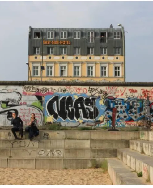 Figura 1 – Parte do Muro integro na East Side Gallery, fotografia captada em Berlim-ocidental, 2016 