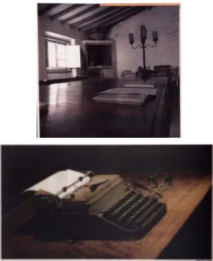 Figura 3. A máquina de escrever de Saramago (DN, 19 de  junho de 2010) e a mesa de trabalho com computadores  na sala de escrita de Maria Gabriela Llansol (Público, 