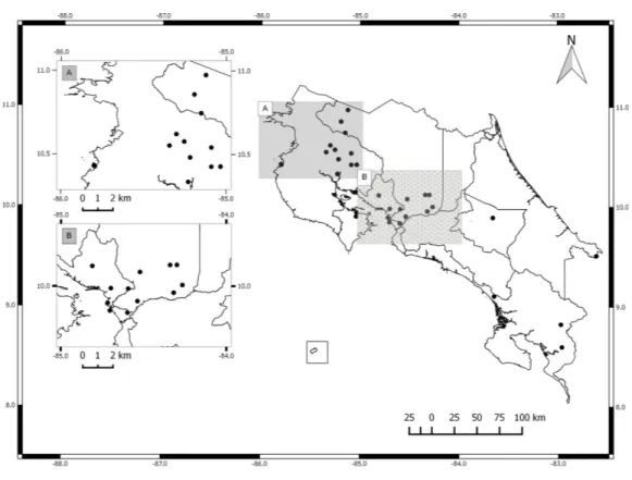 Figure 1 Map of Costa Rica with sites where Jatropha curcas accessions were collected