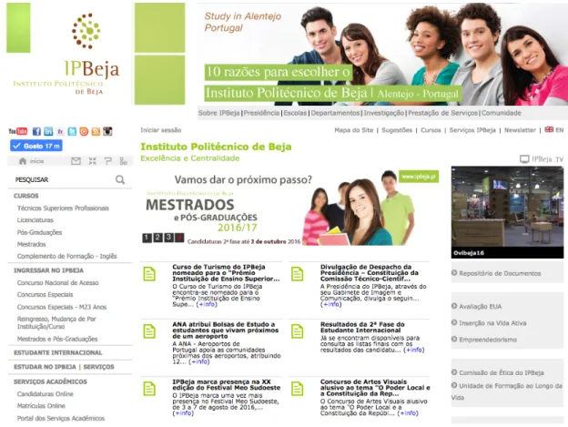 Fig. 5 – Homepage do site do Instituto Politécnico de Beja 