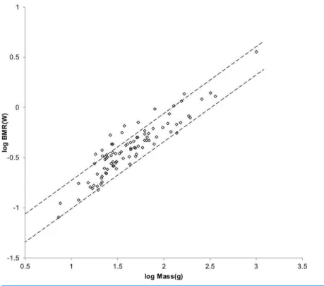 Figure 7 Log BMR as a function of log body mass for Cricetidae. The data are from Kolokotrones et al