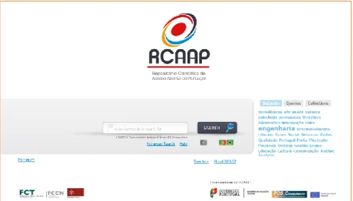 Figura 1: Portal do Repositório Científico de Acesso Aberto de Portugal – RCAAP. 29   