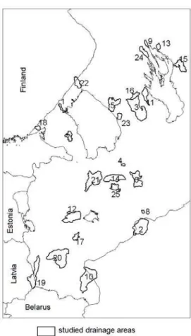 Fig. 1. A scheme of the drainage basins of the rivers studied: 