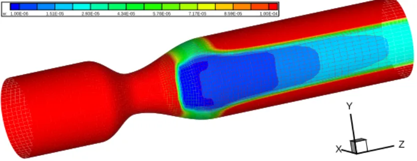 Figure 4. Axial velocity in the near-wall layer after 600 seconds