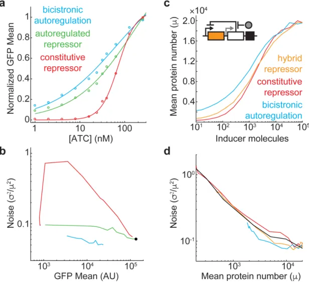 Fig 4. Comparison of regulatory circuits and increased dynamic range with a hybrid circuit