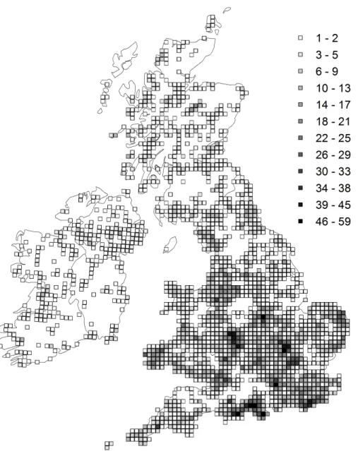 Figure 1 The distribution and density of sites (monads) from which the trend estimates were de- de-rived