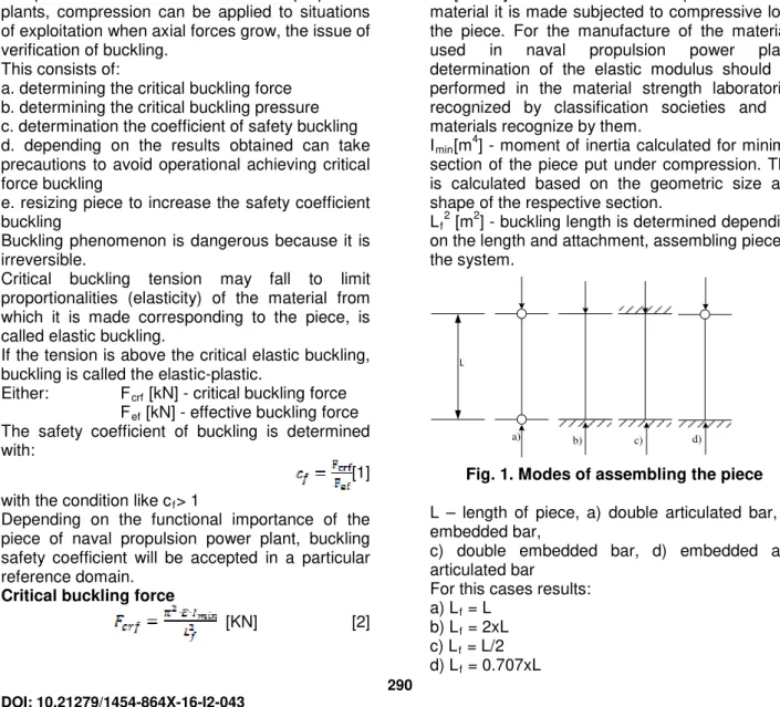 Fig. 1. Modes of assembling the piece  L  –  length of piece, a) double articulated bar, b)  embedded bar,  