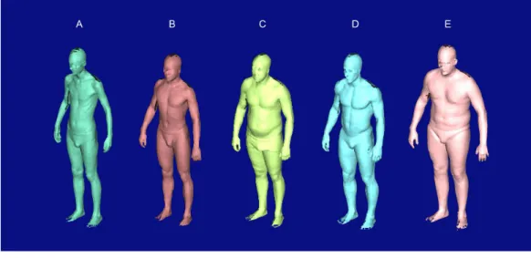 Figure 1 Raw scan outputs of five selected test subjects showing the full range of observed body shapes