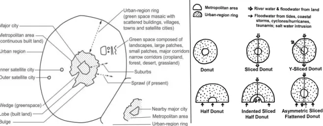 Fig. 5. Left: Concepts and terms for urban regions. Right: Donut model [5, pp. 6, 284]