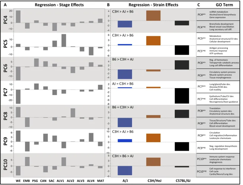 Figure 3 Regression modeling of gene expression as a function of strain and developmental stage