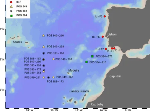 Figure 1. Stations in the eastern North Atlantic where planktonic foraminifera for this study were collected from stratified plankton hauls (Table 1)