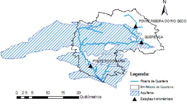 Figura 4.3 – Localização das estações hidrométricas na bacia hidrográfica da Ribeira de  Quarteira 
