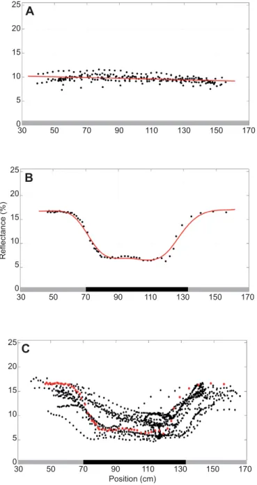 Fig. 3. Body reflectance of cuttlefish as they cross the experimental tank.