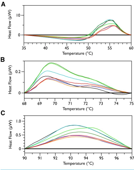 Figure 5 DSC scans of untreated E. coli JM109 cells with temperature ranges analyzed separately