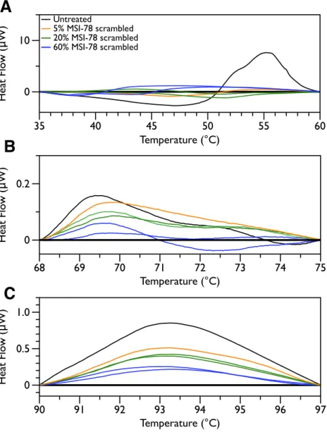 Figure 7 DSC Scans of E. coli JM109 Cells treated with scrambled MSI-78 with temperature ranges analyzed separately