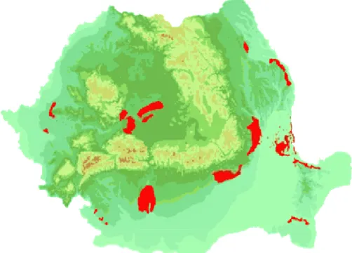 Fig. 1. The vineyard areas of Romania 