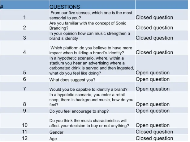 Table 1. Online interview/questionnaire structure (source: author elaboration) 