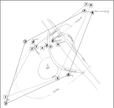 Figure  1.  Example  of  a  sketch  of  an  individual  home  range  in  comparison  with  the  geographical map generated in Google Maps 