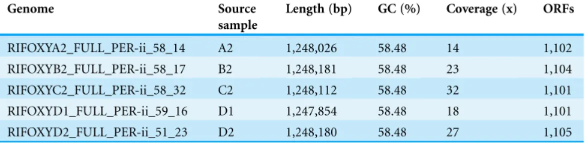 Table 1 Summary of the five Ca. P. riflensis genomes.