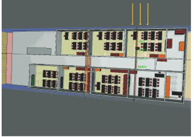 Fig. 5. Simulation model of the Electro technical school ”Nikola Tesla” in Niš, with  marked laboratory part, in PyroSim software