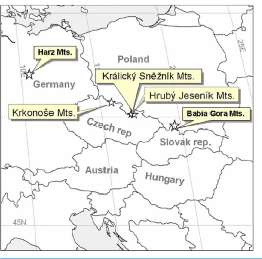 Figure 2 Map showing the areas studied at the Central European scale.