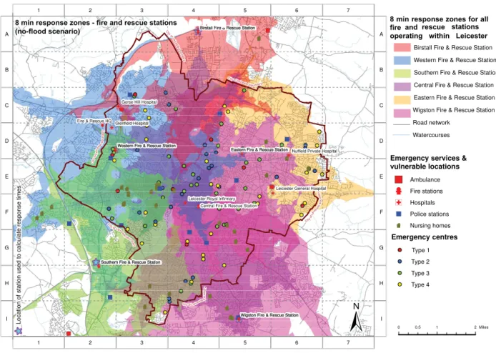 Figure 6. City accessibility (within 10 min) for fire and rescue service stations under normal no-flood conditions.