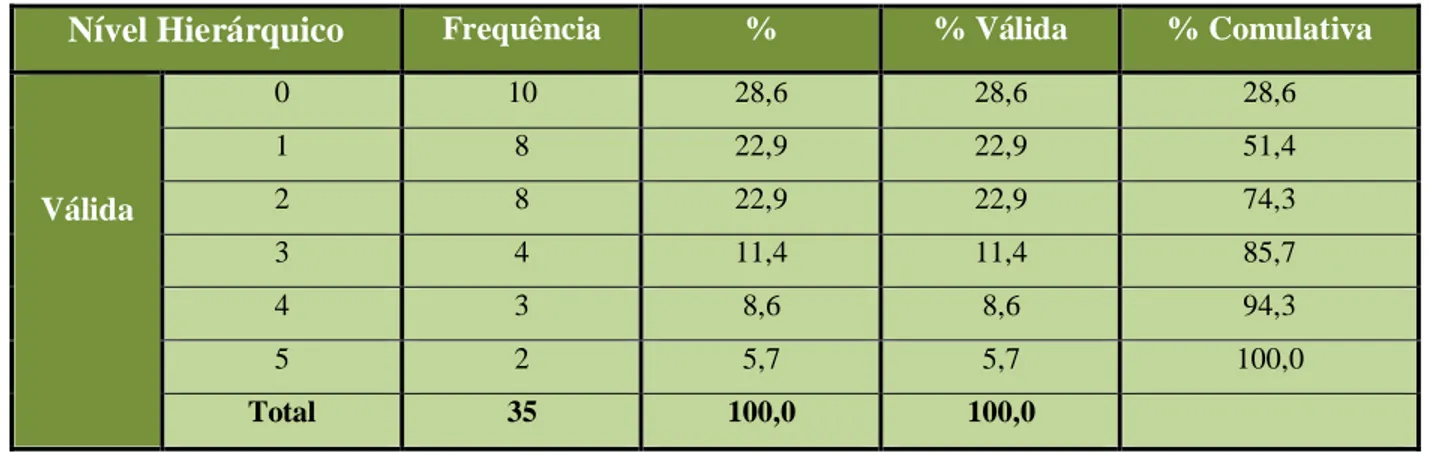 Tabela 7 - Quantos níveis hierárquicos existem entre si e o pessoal não supervisor na sua organização ou unidade? 