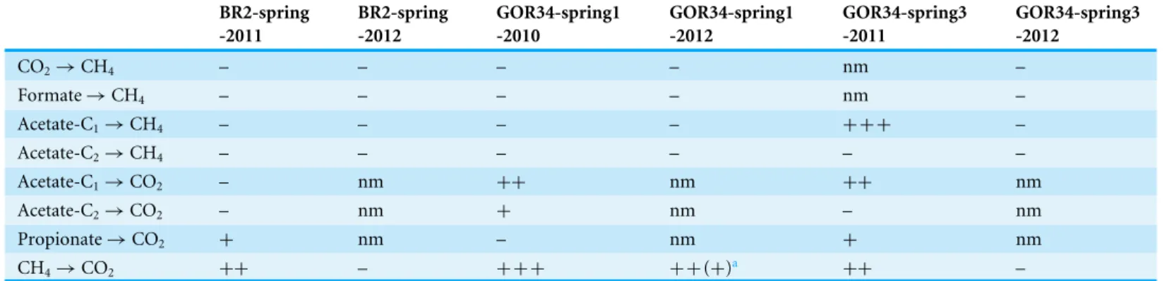 Table 5 Detection of metabolic activities in incubation experiments with spring water