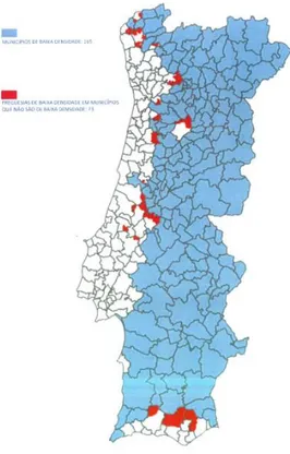 Figura 11: Distribuição dos territórios de baixa densidade populacional em Portugal  Fonte: CIC Portugal 2020 