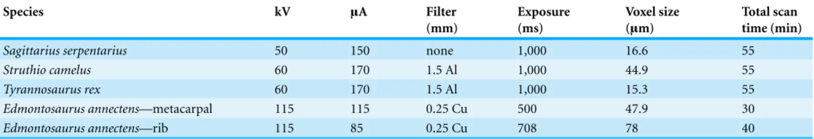 Table 2 Table of scanning parameters. Experimental parameters used for scanning with the Nikon Metris Custom Bay (MXIF).
