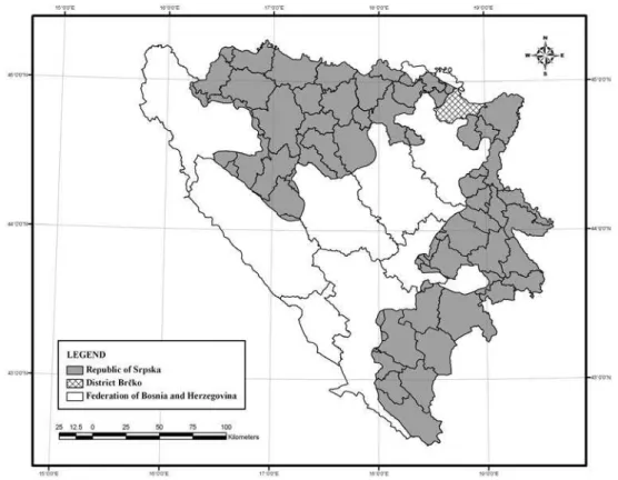 Figure 1.  Position of the Republic of Srpska in Bosnia and Herzegovina  (Source: authors)