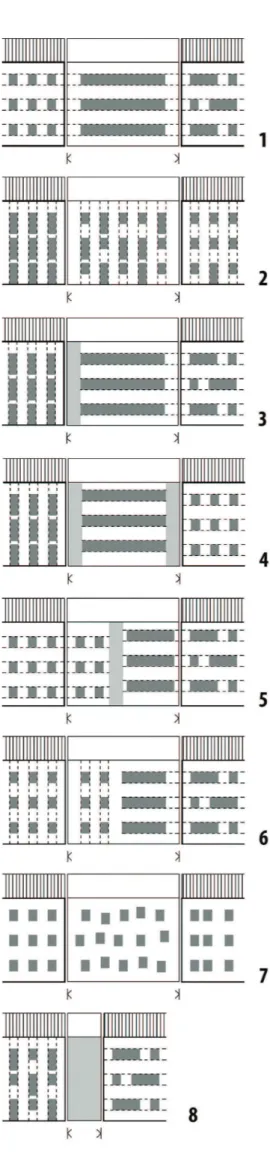 Fig. 8. Characteristic examples of object interpolation by adjusting the structure of  the facade elements