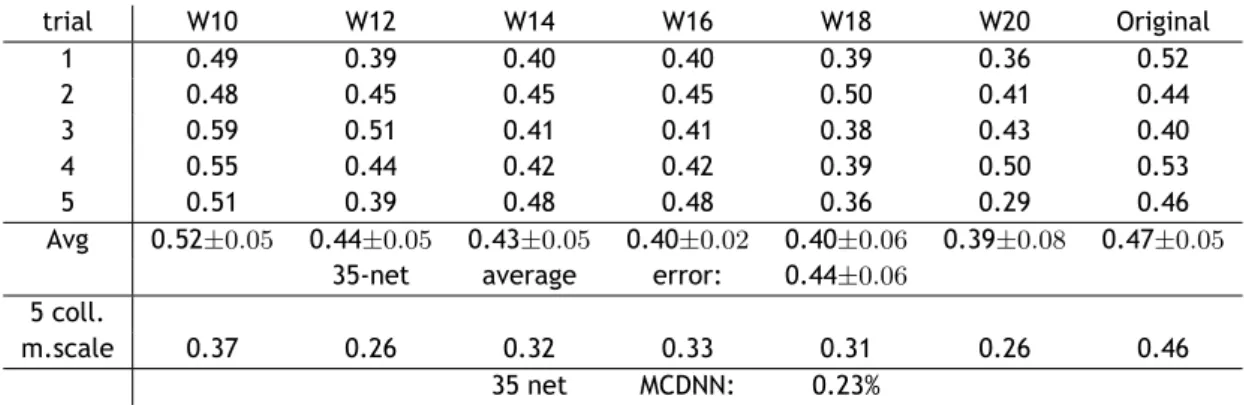 Table 2.6: Test error rate of the 35 NNs trained on MNIST. Wxx - width of the character is normalized to xx pixels