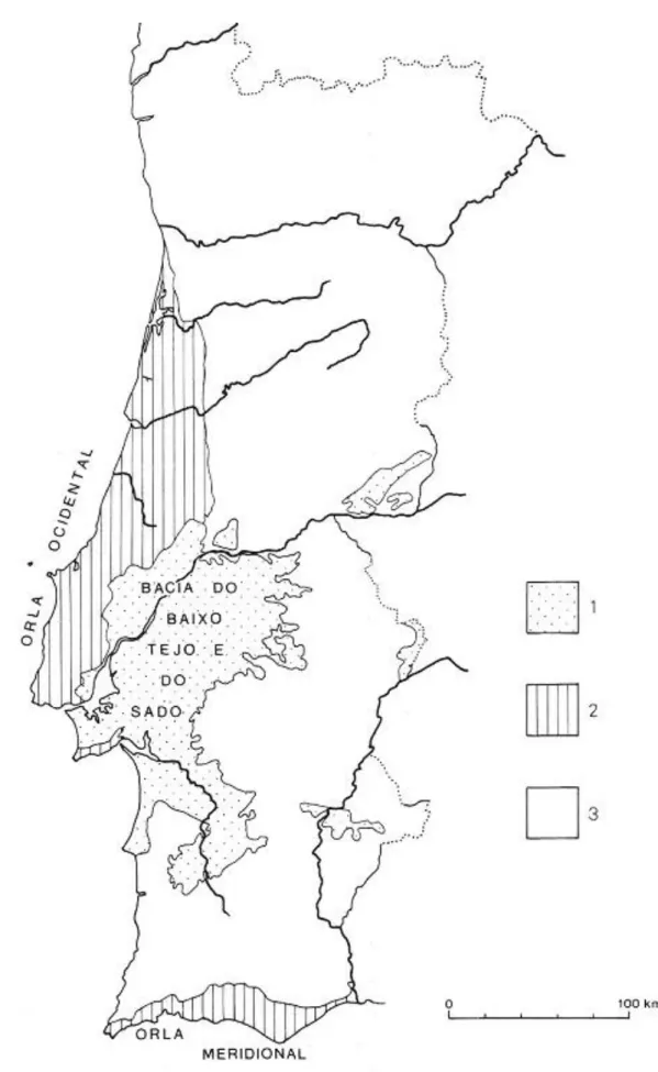 Fig.  2.2.  Grandes  unidades  morfo-estruturais  do  território  português  segundo  Lautensach  (adaptado  de  RIBEIRO, 1979)